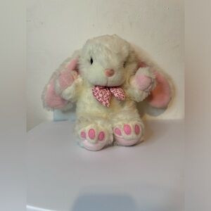 Main Joy White Rabbit Plush 16 Inch Lop Ears Pink Ears Stuffed Animal Toy